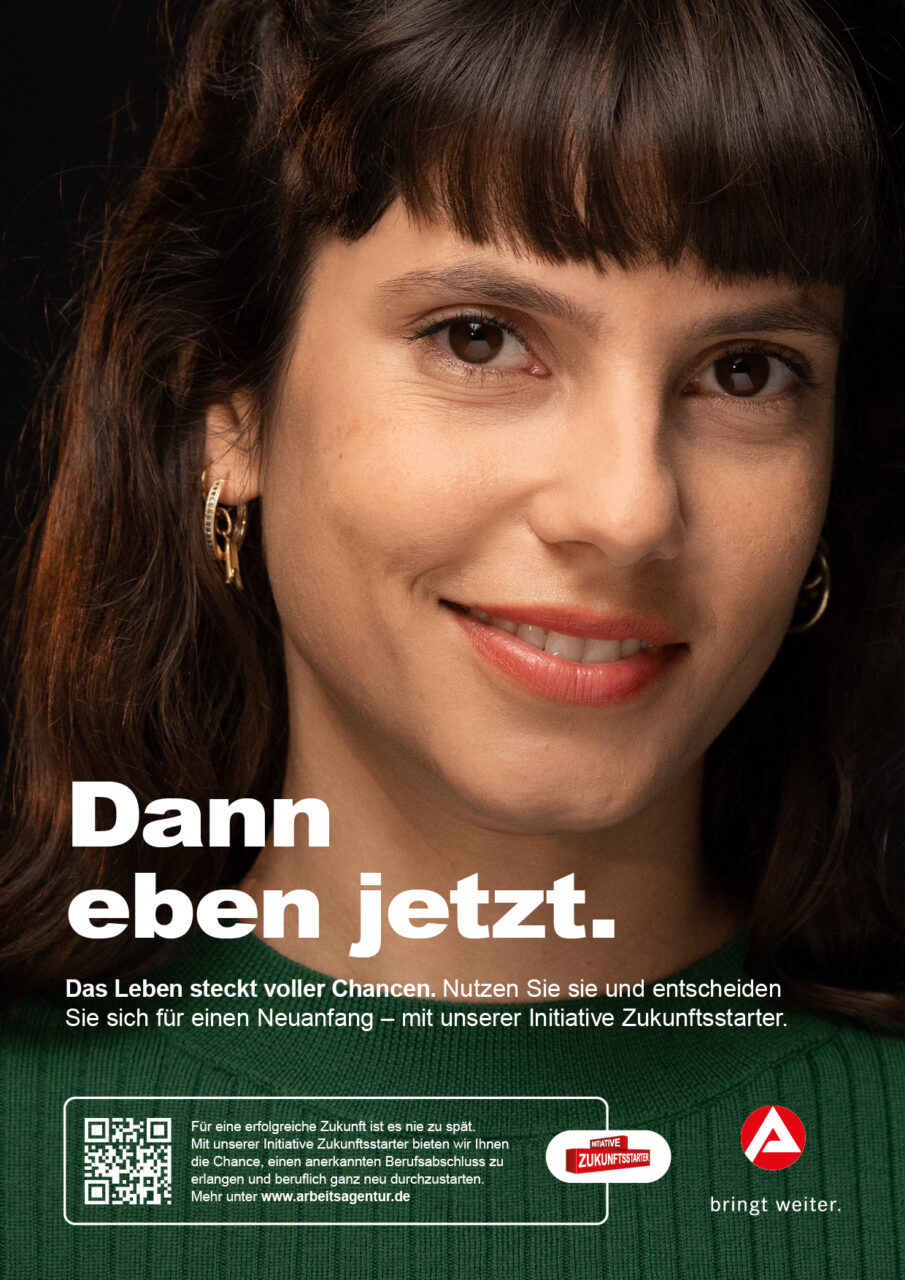 Campaign for Bundesagentur für Arbeit, photographed by Ramon Haindl with styling by Alexandra Heckel, featuring professional and approachable looks designed to convey a modern and inclusive representation of the workforce.