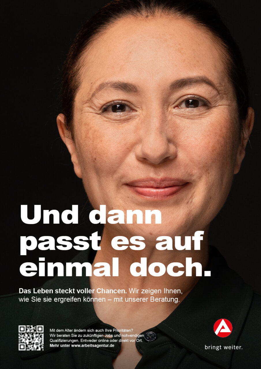 Campaign for Bundesagentur für Arbeit, photographed by Ramon Haindl with styling by Alexandra Heckel, featuring professional and approachable looks designed to convey a modern and inclusive representation of the workforce.