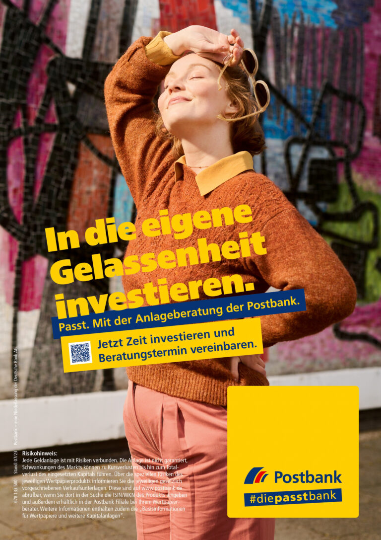 Postbank campaign featuring vibrant photography by Frederike Wetzels and styling by Alexandra Heckel. Engaging visuals that highlight modern banking solutions and professional lifestyle.