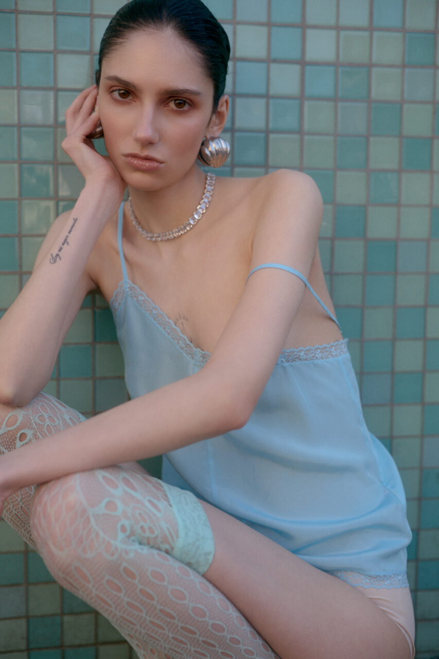Sophia captured by Max Stürmer and styled by Alexandra Heckel. This editorial highlights innovative fashion choices and creative styling, reflecting a unique blend of contemporary aesthetics